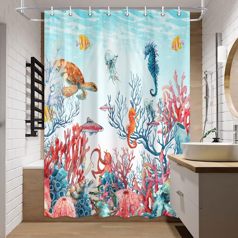 Cortina De Ducha Antimoho Con Diseño De Delfines Y Animales Del Océano - Tamaño 180x180 Cm, Tela De Poliéster Impermeable Y Lavable