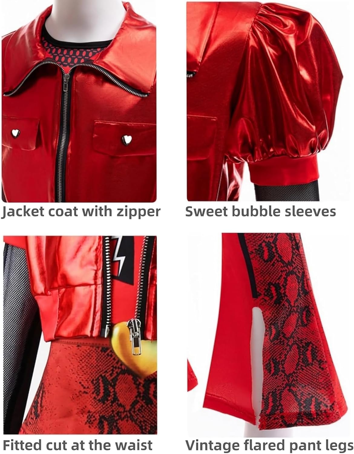 Girls Red Costume Set Jacket Shirt Flared Pants Wig Gloves 5pcs Outfit Halloween Christmas Party 3-14Y - Image 5