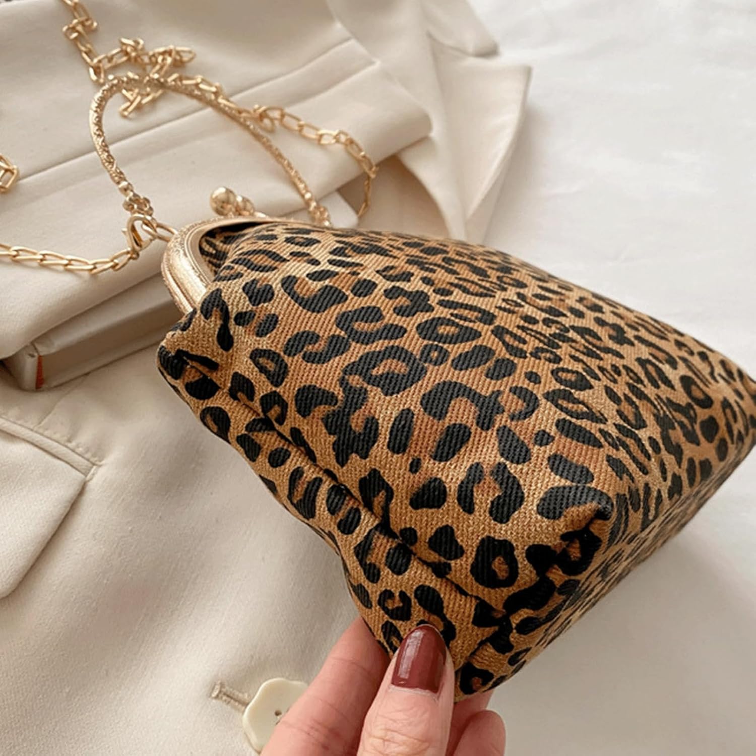 Leopard Purse Retro Kiss Lock Purse and Handbags Mini Crossbody Shoulder Bags Animal Cheetah Top Handle Bag - Image 6