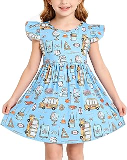 Toddler Little Girls Back to School Dresses -Apple, Pencils, Bookworm, School Bus，Glue,Tellurion,Blackboard Rainbow Dresses