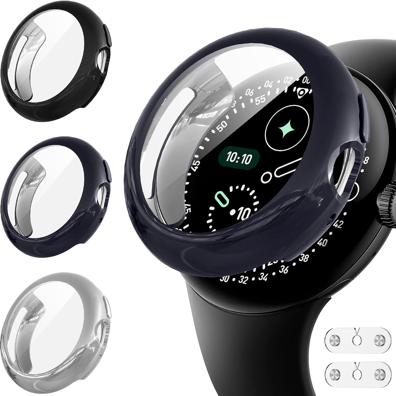 Suoman 3-Pack for Google Pixel Watch 5/4 41mm Case-Black+Gun color+Silver