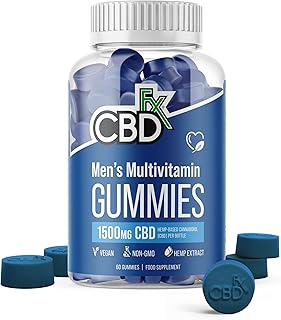 CBDfx 1500mg CBD High Strength Men's Multivitamin Gummies Vitamin A, C, D3, E, B6, B12, Zinc, Biotin, Iodine, Selenium, Folic Acid, Pantothenic Acid 60x Bottle (30 Days)