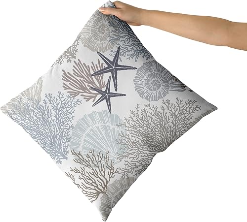 Miniatura 4 de Sweetshow Juego de 2 fundas de almohada cuadradas de algodón suave con estrellas de mar y conchas marinas, 12 x 12 pulgadas, color marrón