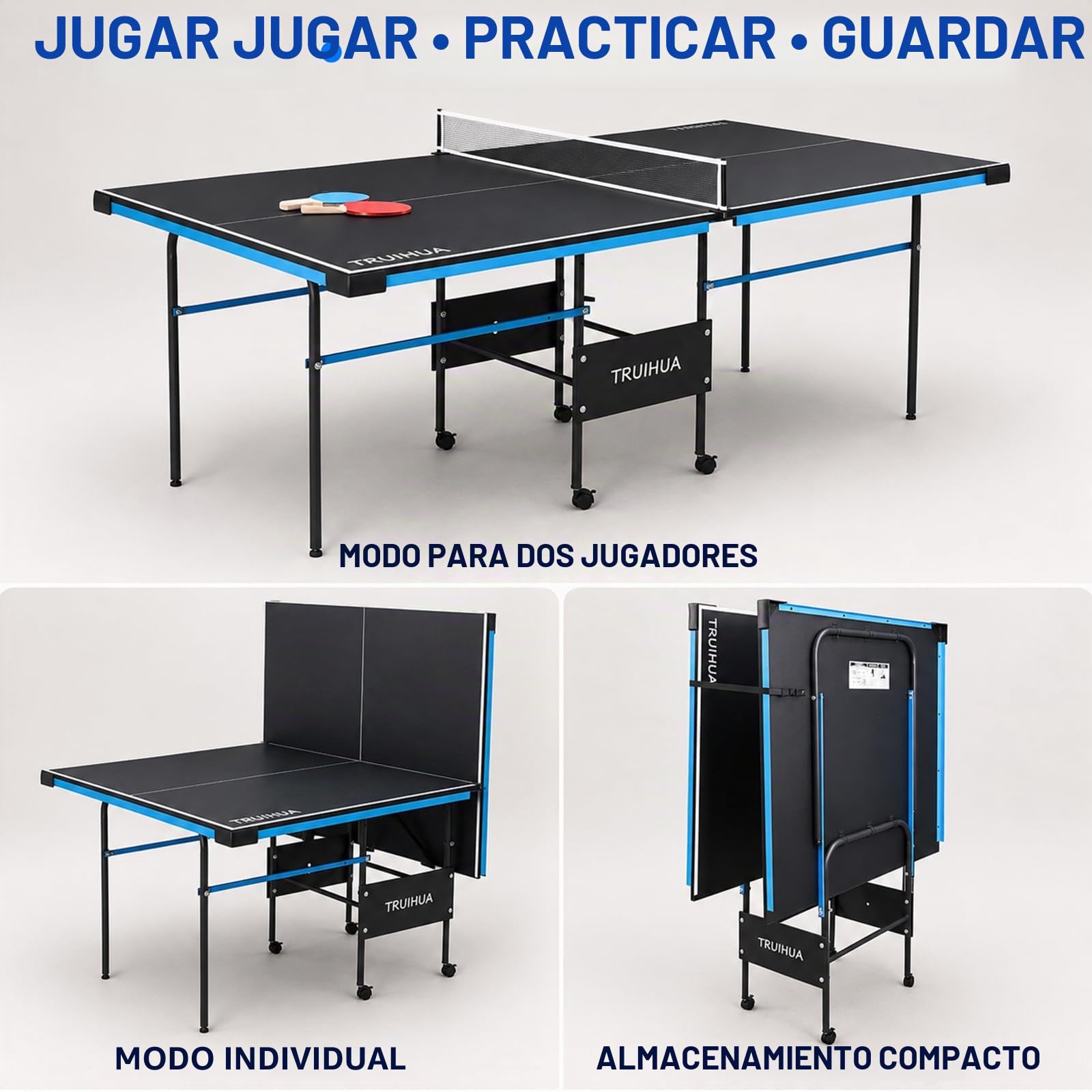 7FT Mesa de ping pong interior junior compacta plegable para exteriores con pala de ping pong y red para niños 210 x 117 x 76 cm