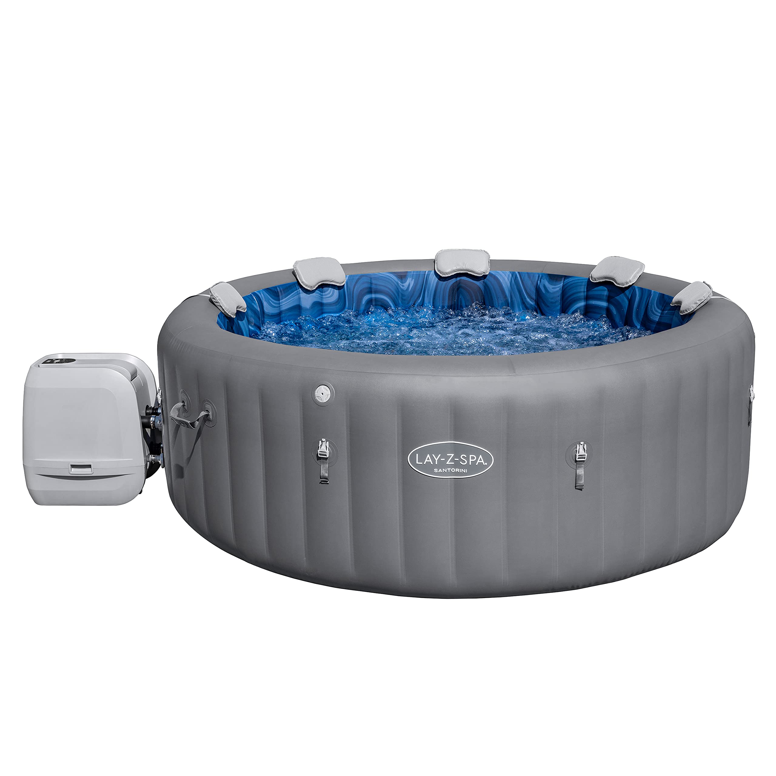 Bestway - Spa Gonflable Santorini Smart HydroJet Pro Efficacité énergétique avec Application de contrôle pour 5 à 7 Personnes - 216 cm x 216 cm x 80 cm - Gris