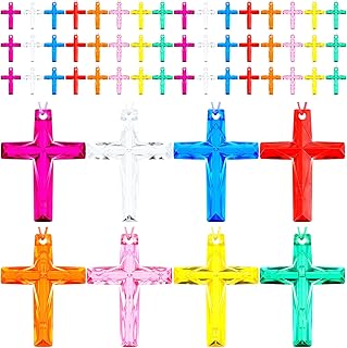 Tondiamo 256 Pcs Crystal Cross Necklace Bulk, Religious Party Favors Christian Toys Sunday School Prizes Church Welcome Gifts for Prayer, Easter Event, 8 Colors