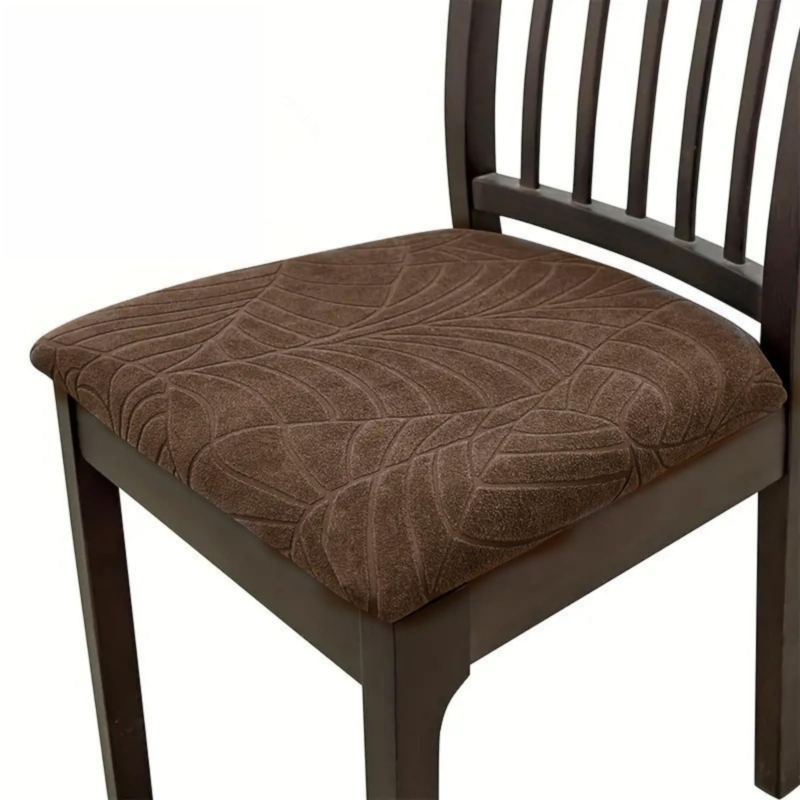 Morbuy Chair Covers Set of 2/4/6/8, Leaf Jacquard Removable Dining Chair Seat Covers, Washable Anti-Dust Slipcover, High Stretch Slipcovers Protector for Kitchen, Party, Hotel (Brown,Set of 8)