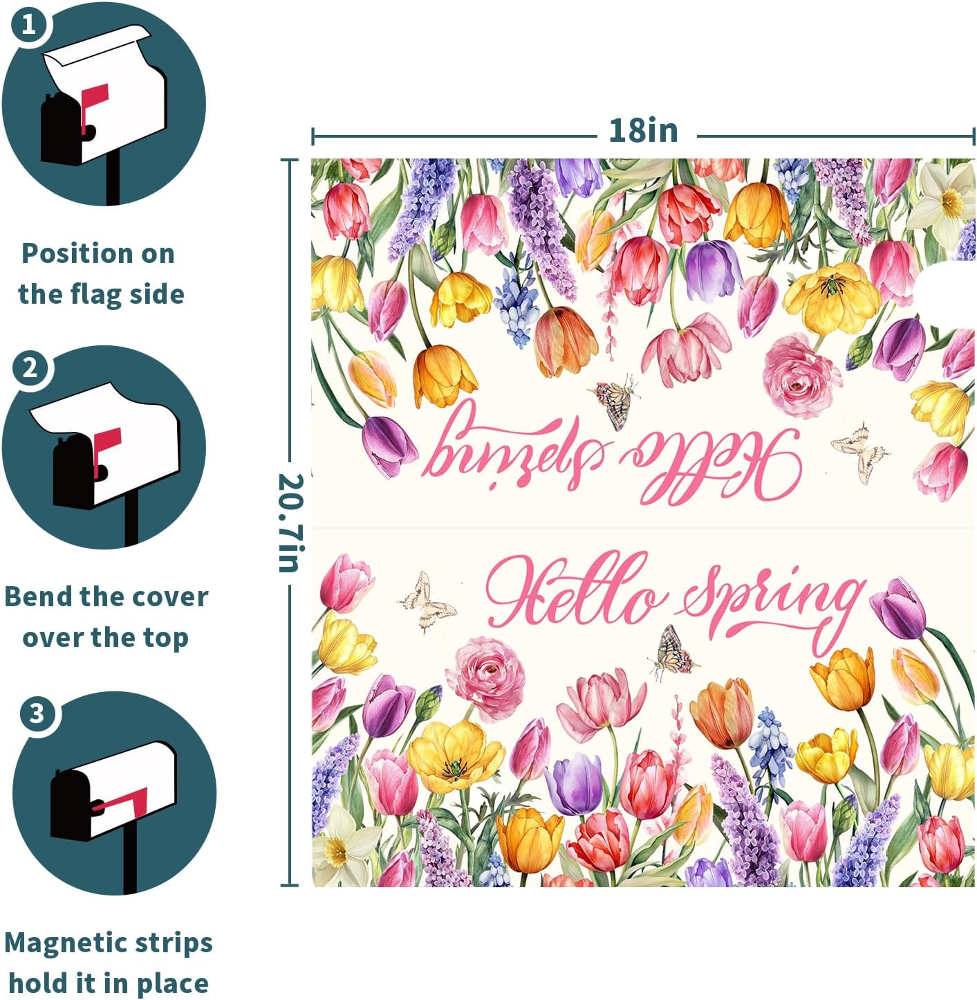 Kawani Hello Spring Welcome Flowers Mailbox Cover Magnetic Spring Tulip Outdoor 21 X 18 Pink Floral Holiday Decorative for Home Garden Yard