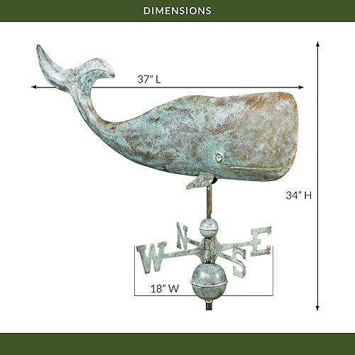 Miniatura 9 de Good Directions Veleta Ballena de 37", Azul Verde Cobre, Náutico, Pátina