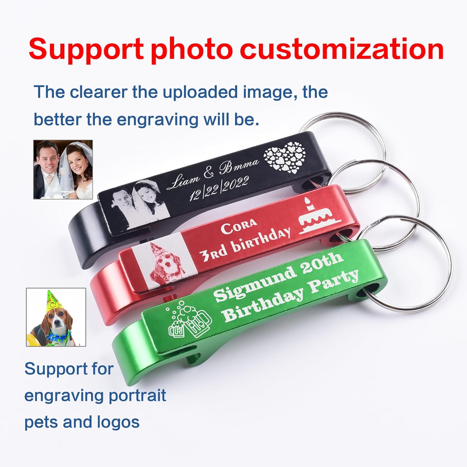 100pcs Personalized Bottle Opener Keychain Bulk, Custom Text/Logo/Photo - Image 2