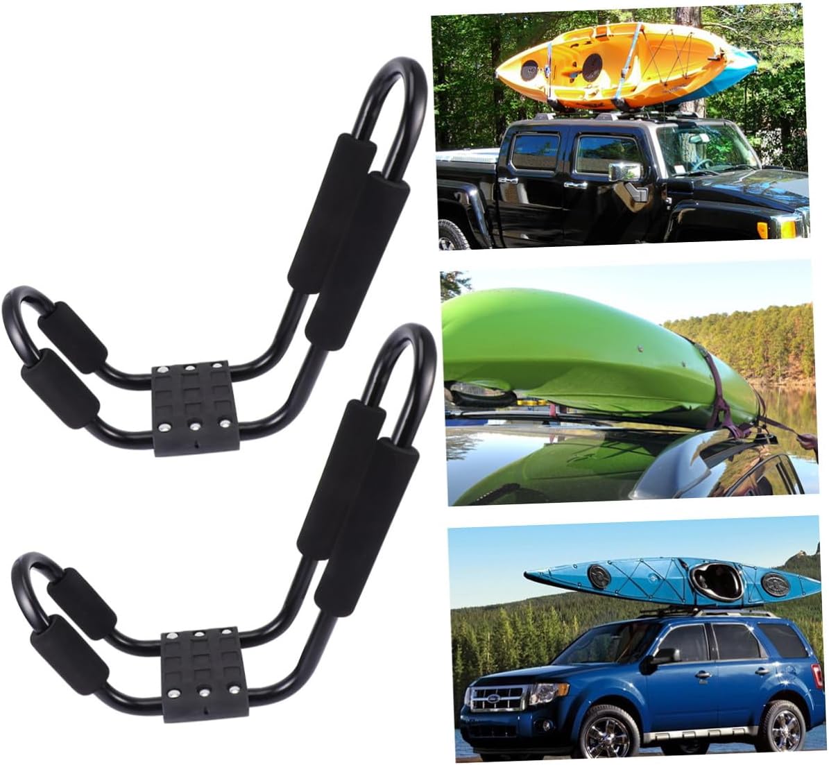 Detachable Kayak Car Roof Rack 2pcs Set Canoe Roof Frame Luggage Shelf Black for Outdoor Sports and Vehicle Cargo Carrier