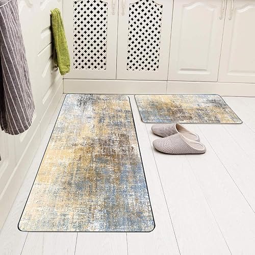 Vista 27 de TOMWISH - Tapetes de cocina para piso, color turquesa, gris, abstracto, pintura artística, 17 x 48 + 17 x 24 pulgadas, juego de alfombras de cocina