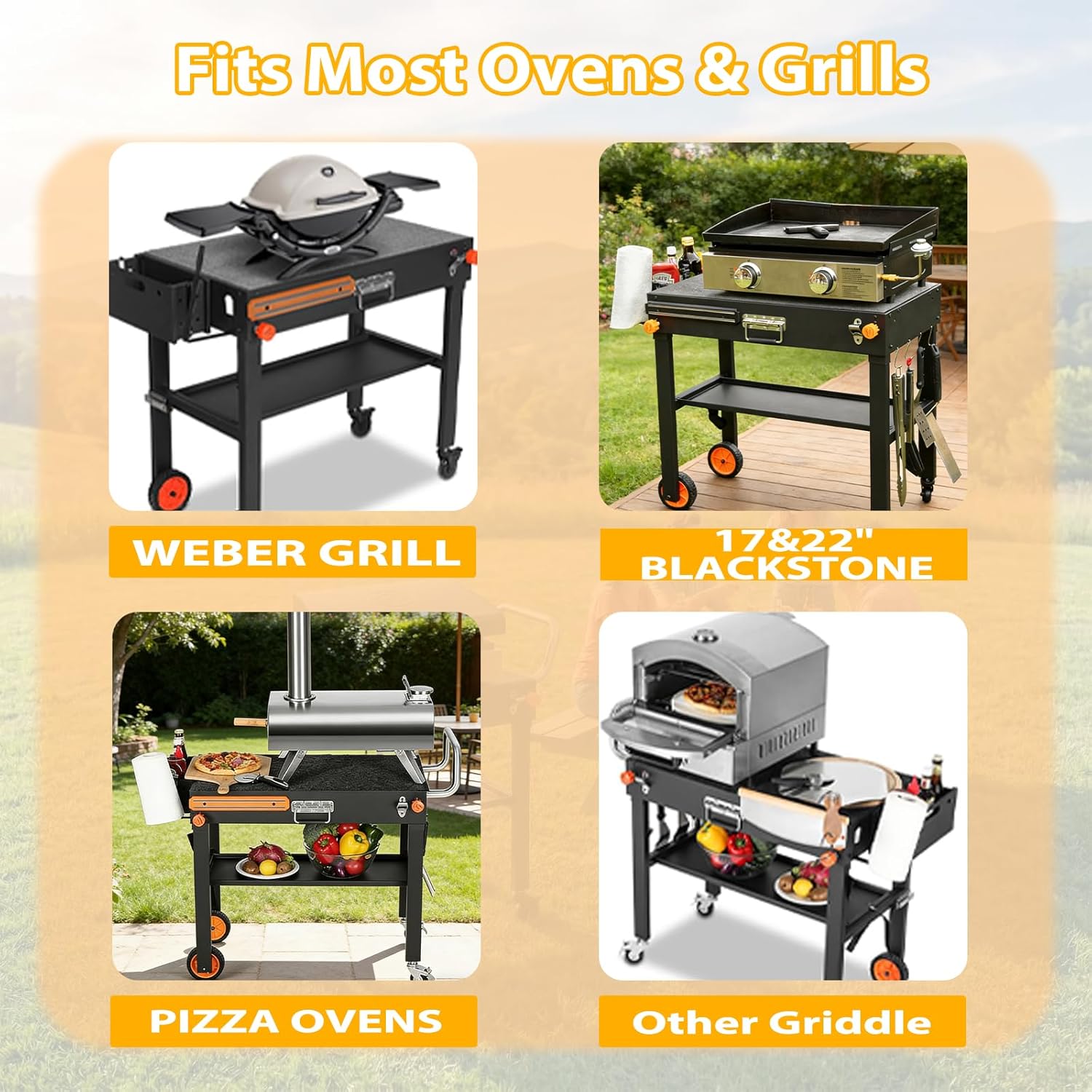 Foldable Heavy-Duty Grill Cart, Outdoor Grill Table Compatible with Blackstone 17/22” Griddles.Designed for Outdoor and BBQ Enthusiasts, Easy to Move, Ideal for Camping, Tailgating and Backyard Party