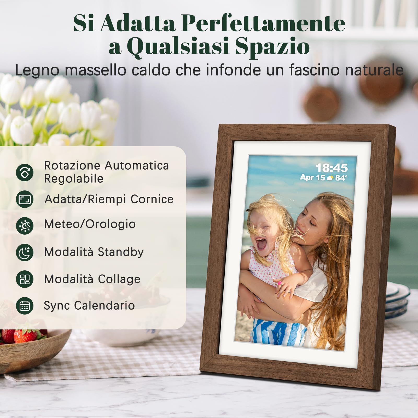 Frameo Cornice Digitale WiFi 10,1" Legno di Noce 1280 x 800 HD IPS Touch
