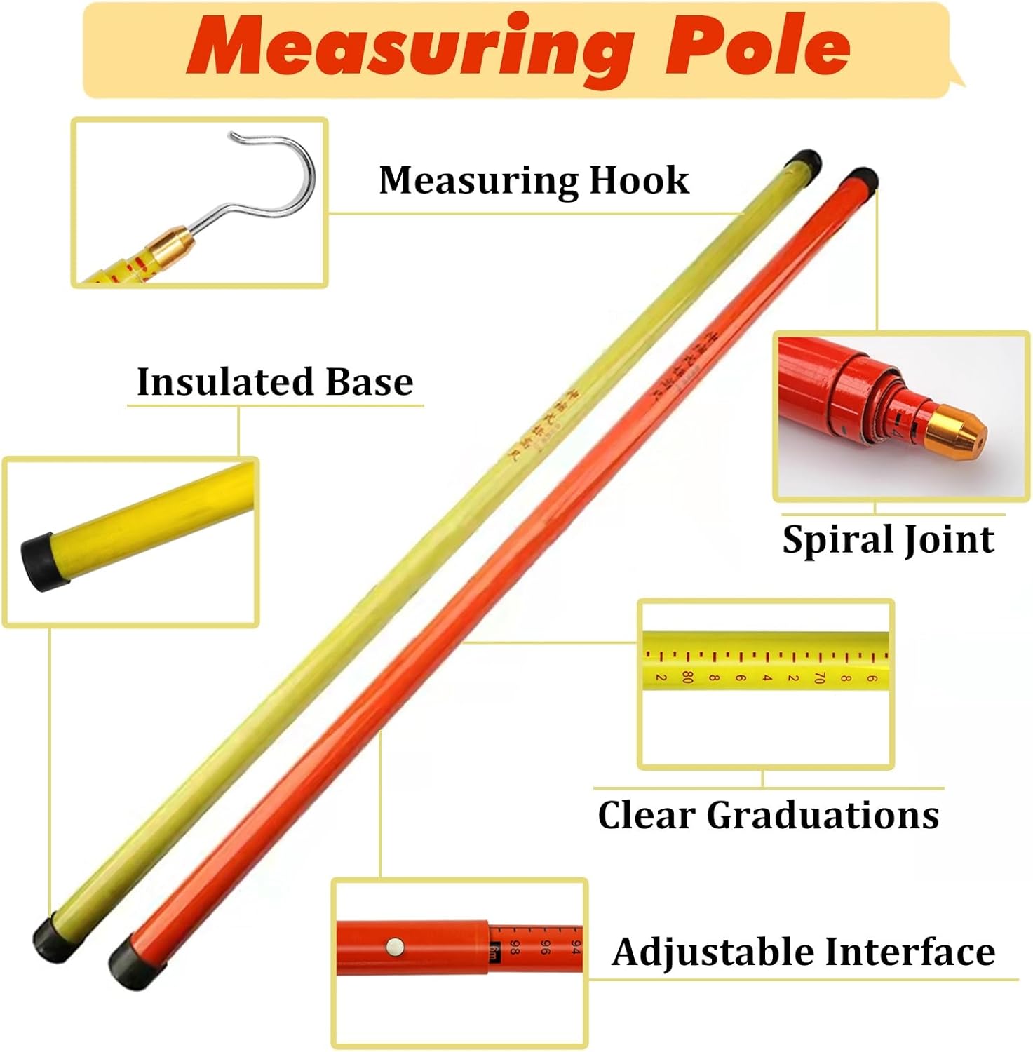 Telescopic Survey Measuring Rod, Lightweight Insulated Height Stick for Lineman & Construction, 35kV-500kV Voltage, 59ft/18m with Carrying Bag (Yellow)