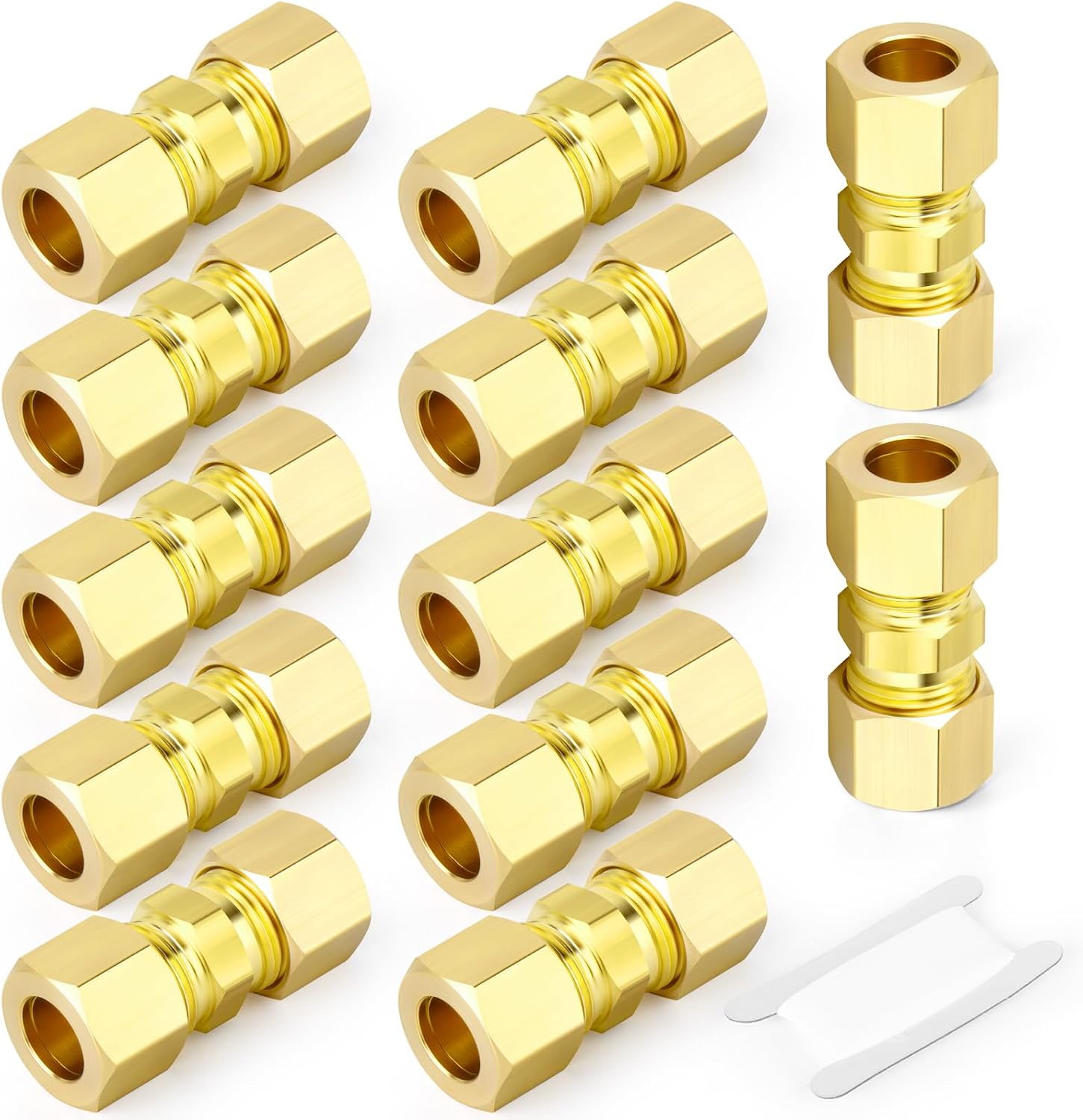 3PCS 5/8" Tube OD x 5/8" Tube OD Connector, Brass Compression Pipe Straight Union Connector, Compression Tube Fitting
