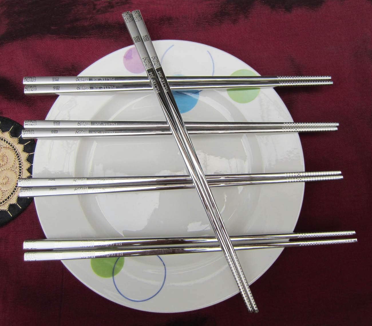 Bellcon Stainless Steel Chopstick Metal Chopsticks for Dishwahser Safe (Auspicious Cloud), 5 Pairs