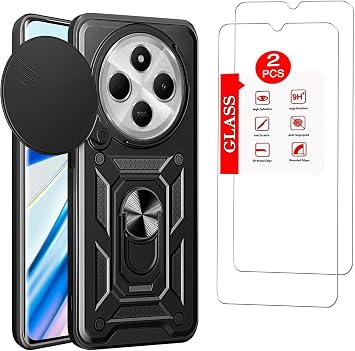 Xiaomi Redmi 14C Uyumlu K l f   2 Adet Ekran Koruyucu Dahil, Siyah | Tank D zey Koruma | M knat sl  Stand | Kamera Lens Korumas  | Ara   i M knat sl  Tutucu ile Uyumlu