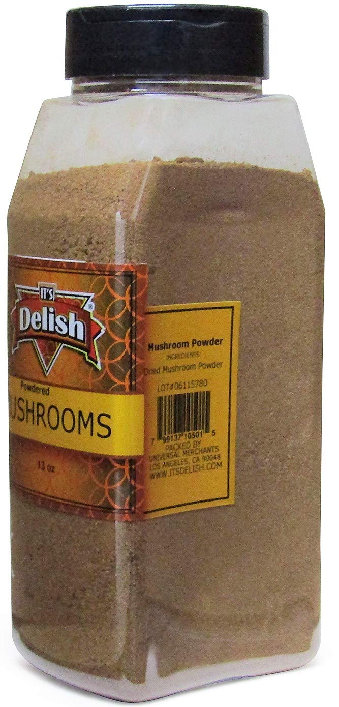 Ground Dried Mushroom Powder by Its Delish, Large 13 Oz Jar | Dark Chilean Dehydrated and Ground Mushrooms for Cooking and Flavoring