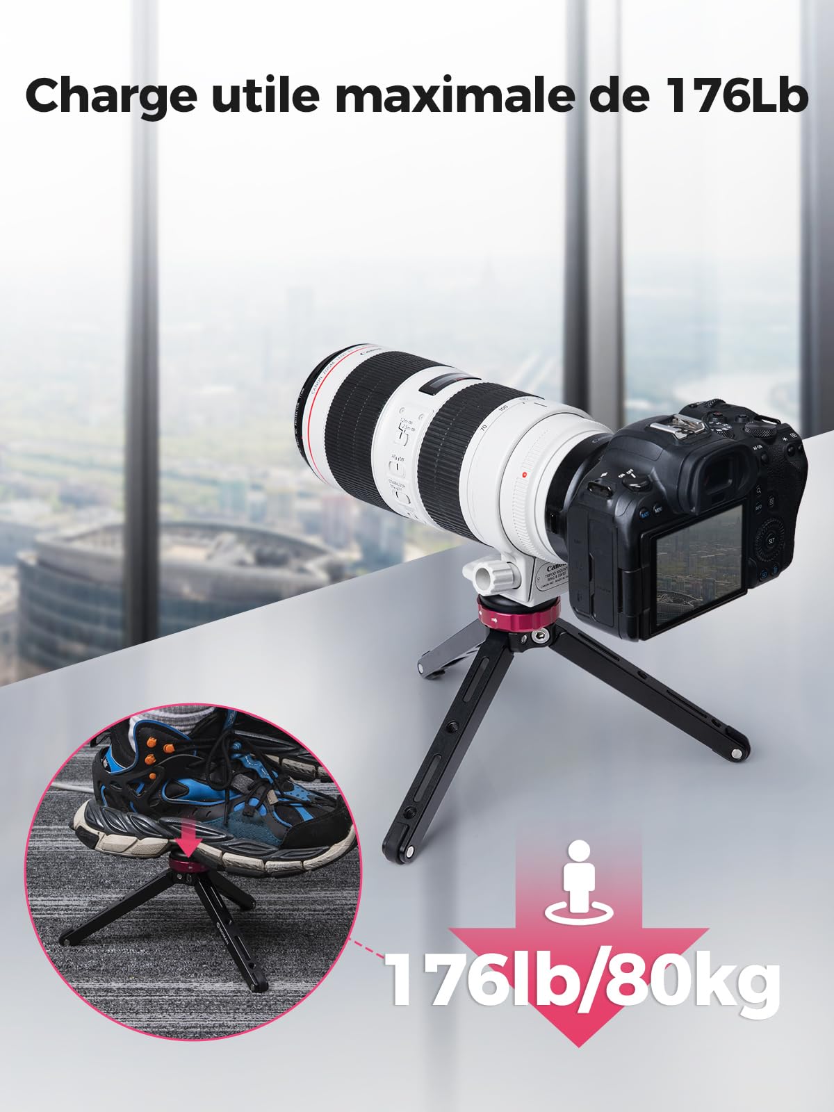 Mini Trépied, Moman TR01 Caméra Table Petit Aluminium CNC avec vis 1/4 et 3/8 Maxload 80KG pour Video Studio Lumiere LED Light Smartphone Telephone DSLR Appareils Photo Reflex et Gimbal, Noir Rouge