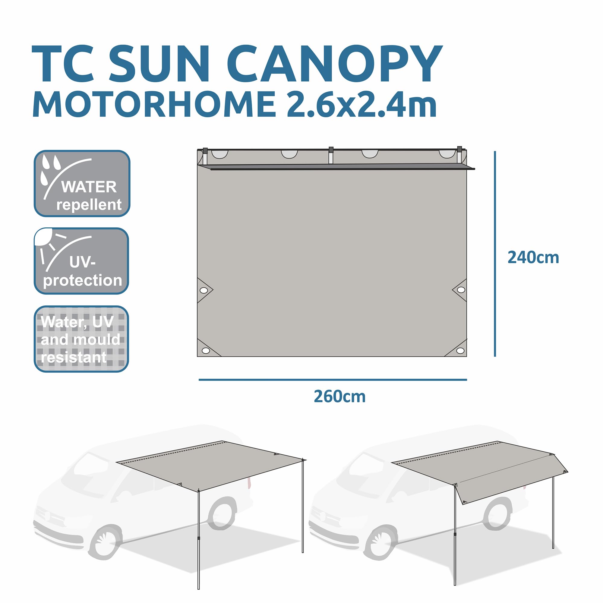 GEAR Motorhome Cotton Tarp TC 260 x 240 Sonnensegel inkl. Aufstellstangen Camping