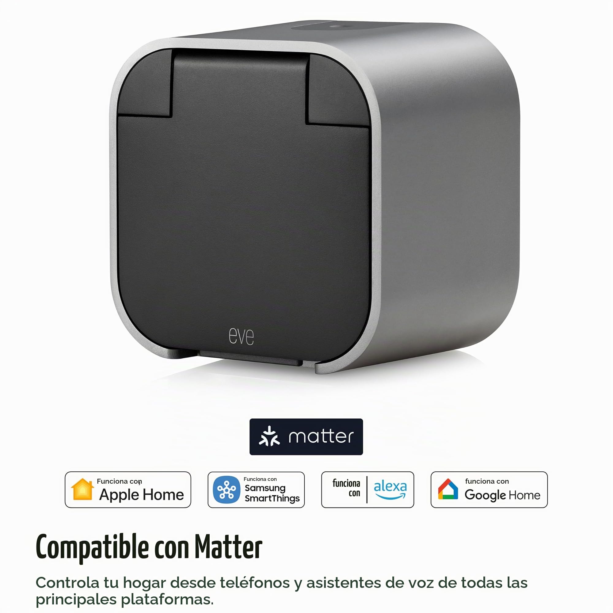 Eve Energy Outdoor (Matter) - Enchufe inteligente para exterior/enchufe para cuarto húmedo, contador de consumo, requiere un router de borde Thread; Apple Home, Alexa, Google Home, SmartThings