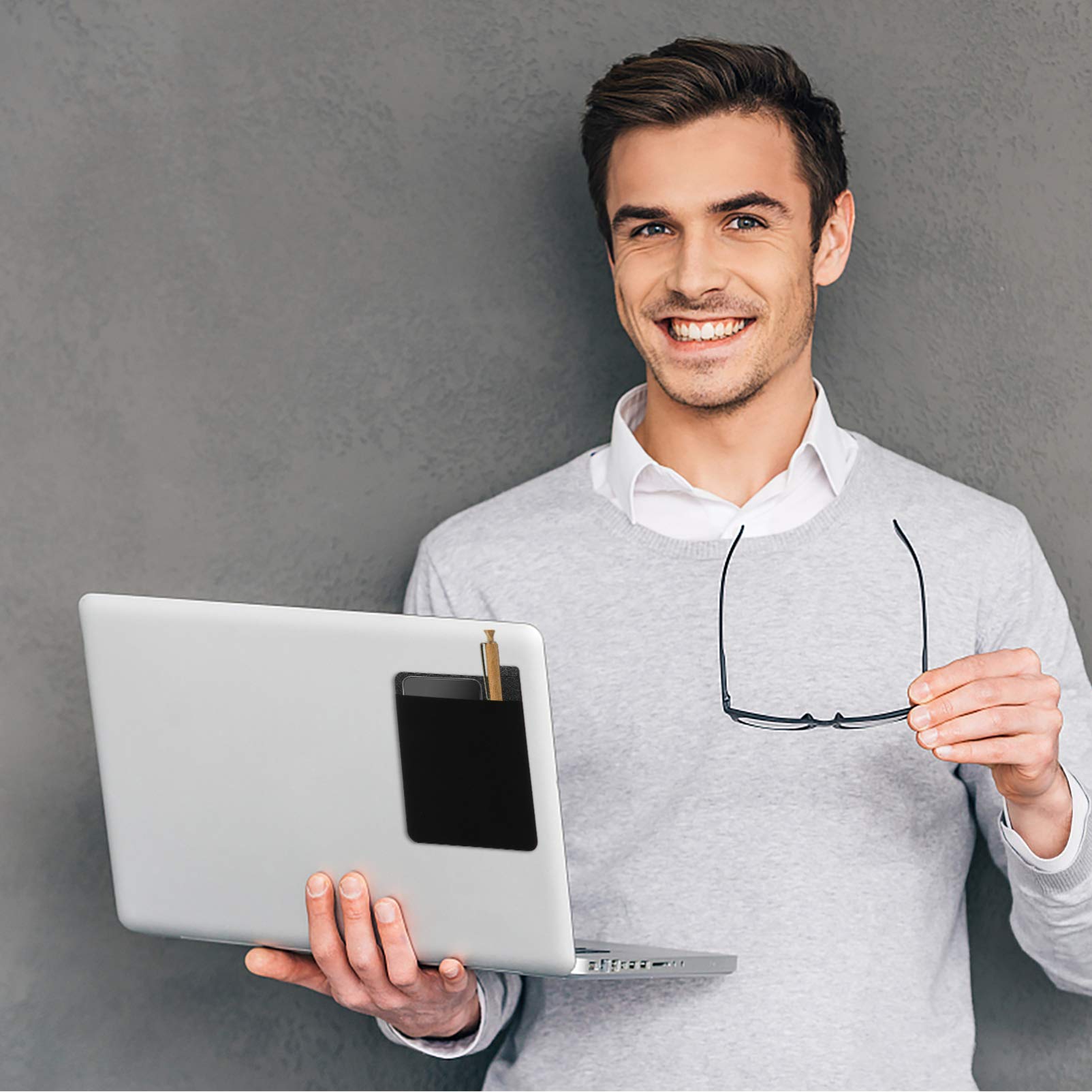 Veemoon Borsa Adesiva per Laptop e Tablet Realizzata in Pelle Buona Qualità Elastico per Contenere Mouse Wireless Custodie Disco Rigido Esterno e Borse per Cuffie