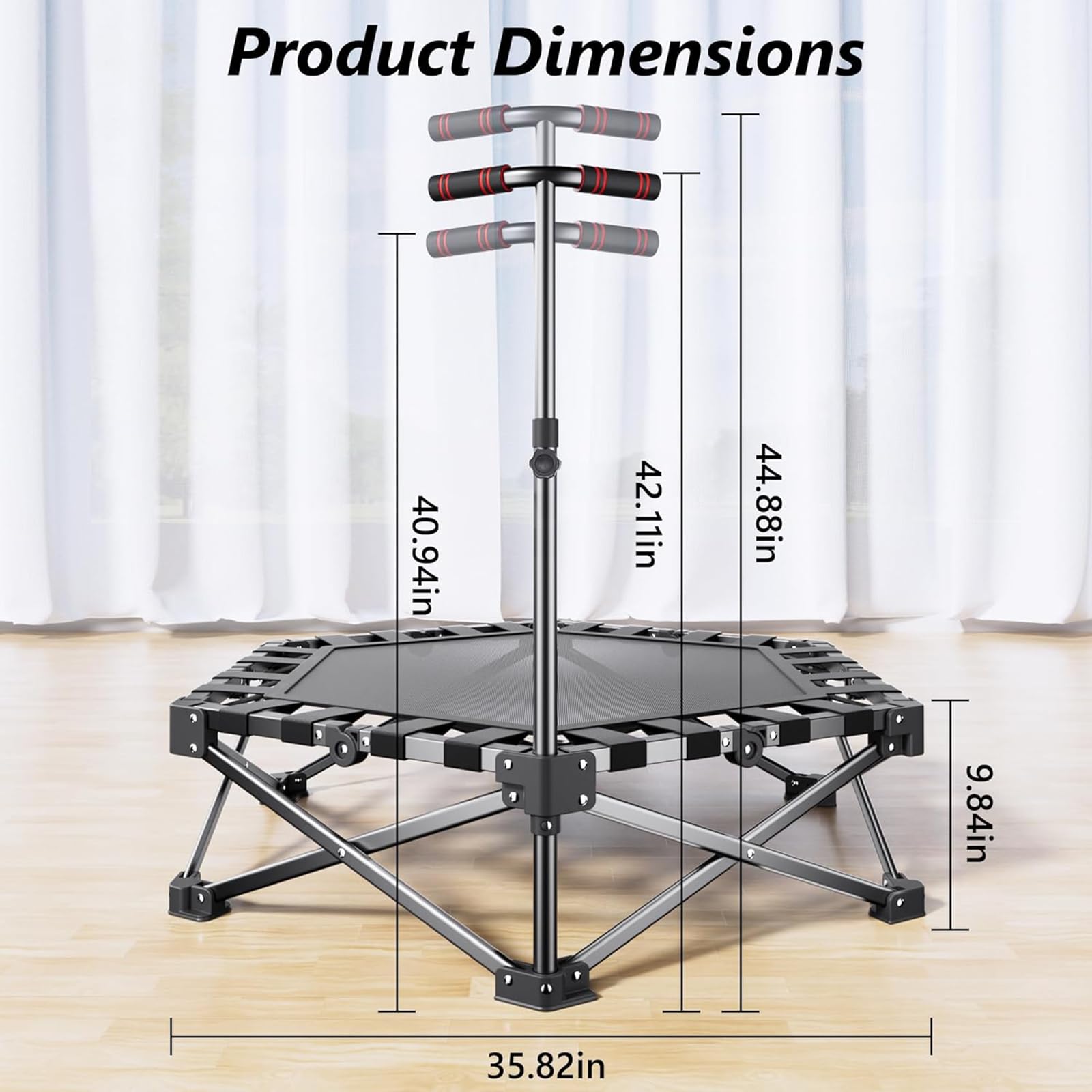 Trampolino Elastico Pieghevole Da 42" Con Barra Di Trasporto Regolabile, Trampolino Elastico Per Fitness, Allenamento Cardio Per Adulti, Carico Massimo 450 Libbre, 110 cm