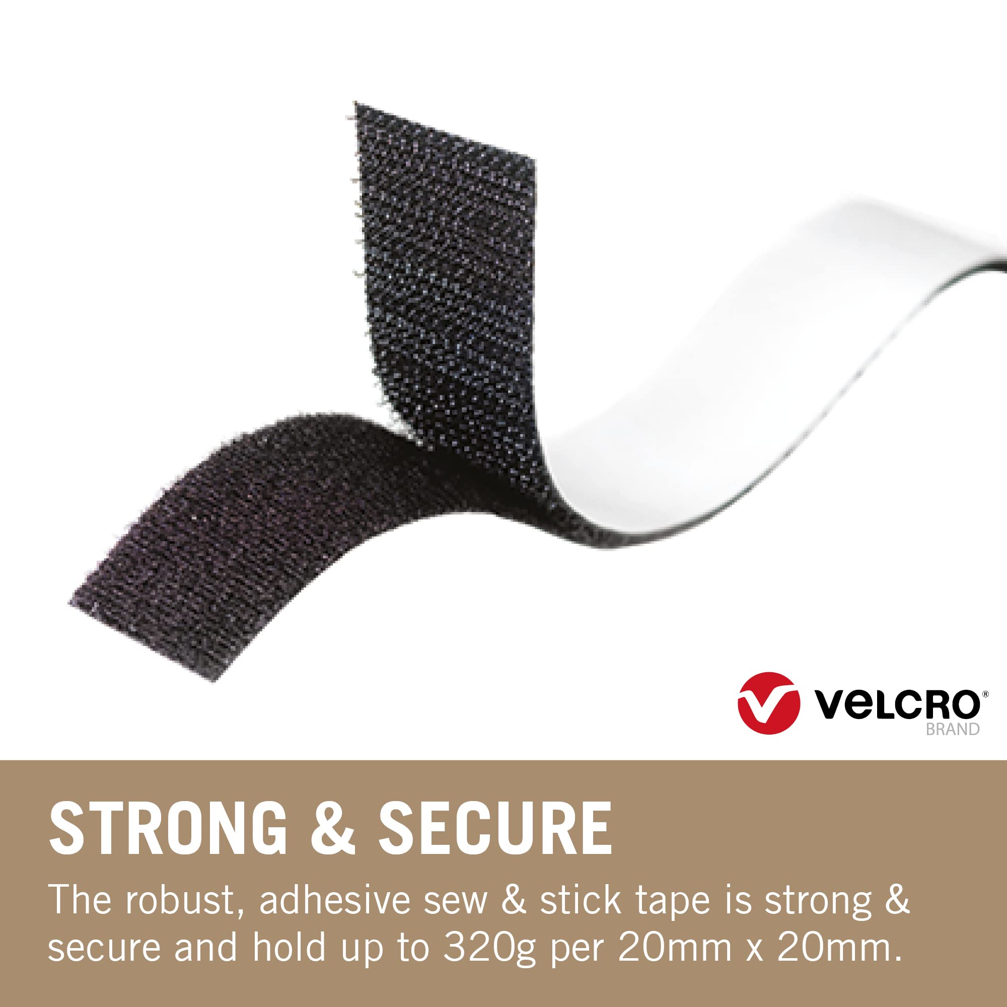 VELCRO Brand Sew On Beige Fabric Tape 20mm x 25m - Hook and Loop Tape Fastener Roll, High Quality Hook and Loop Tape Sew on Perfect For Sewing, Clothing, Fabric Repair and Hemming - Image 2
