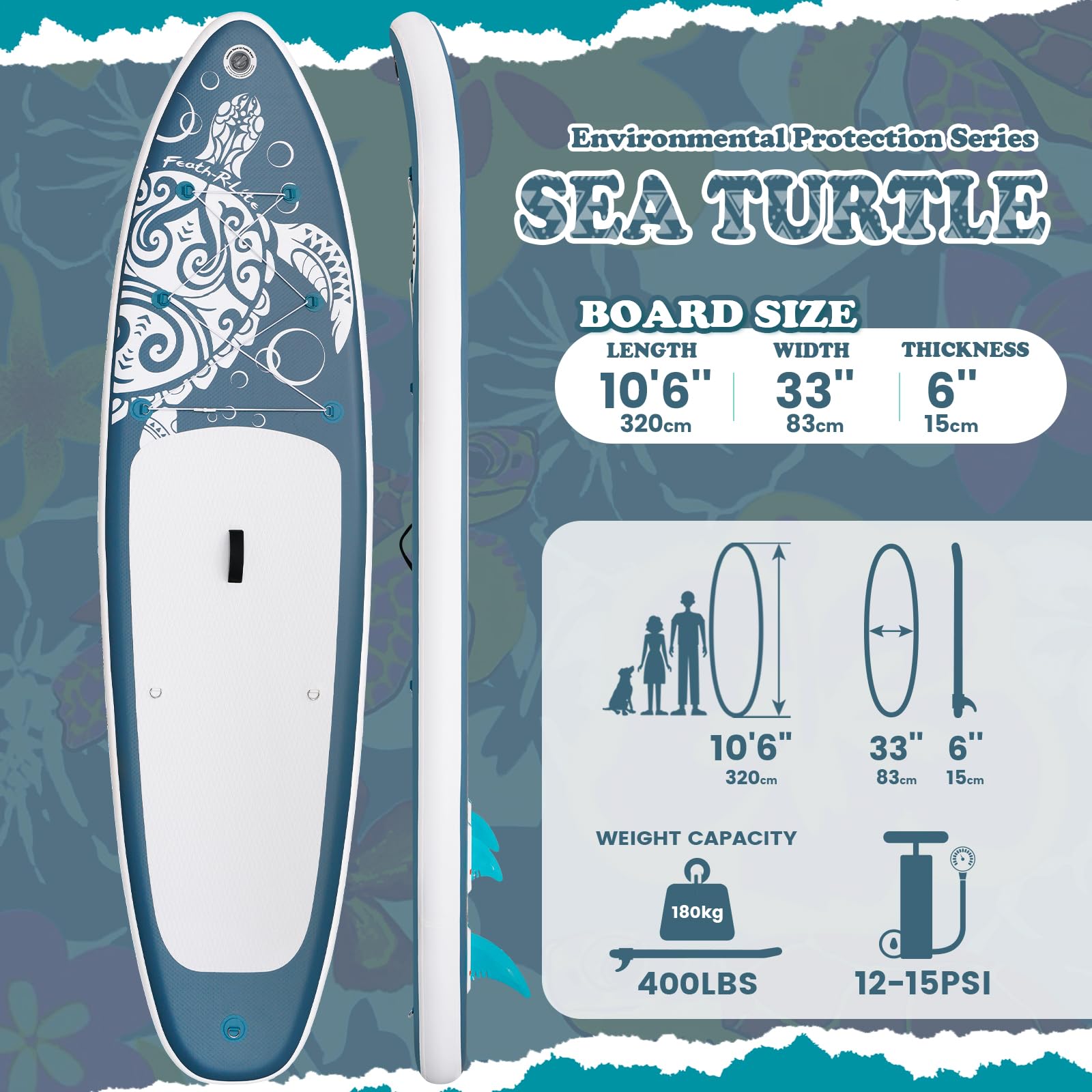 FEATH-R-LITE Inflatable Stand Up Paddle Board Ultra-Light Paddleboards - Sup Accessories Adjustable Paddle, Pump, Backpack, Leash, Fins for All Skill Levels