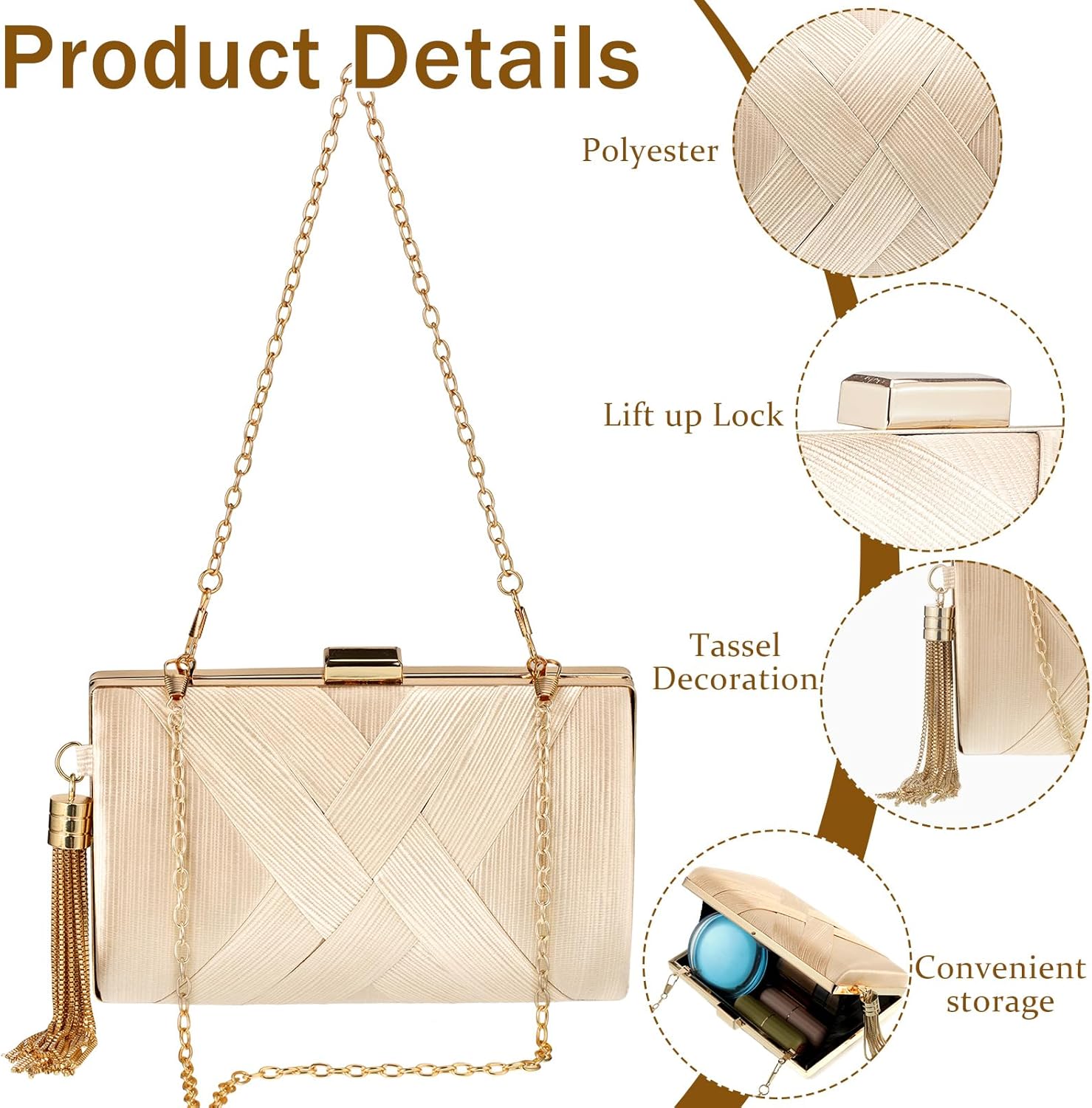 Quelay 4 Pcs Women Satin Clutch Purse Handbag Evening Bag for Wedding Banquet Vintage Rhinestone Necklace Earring Jewelry Set