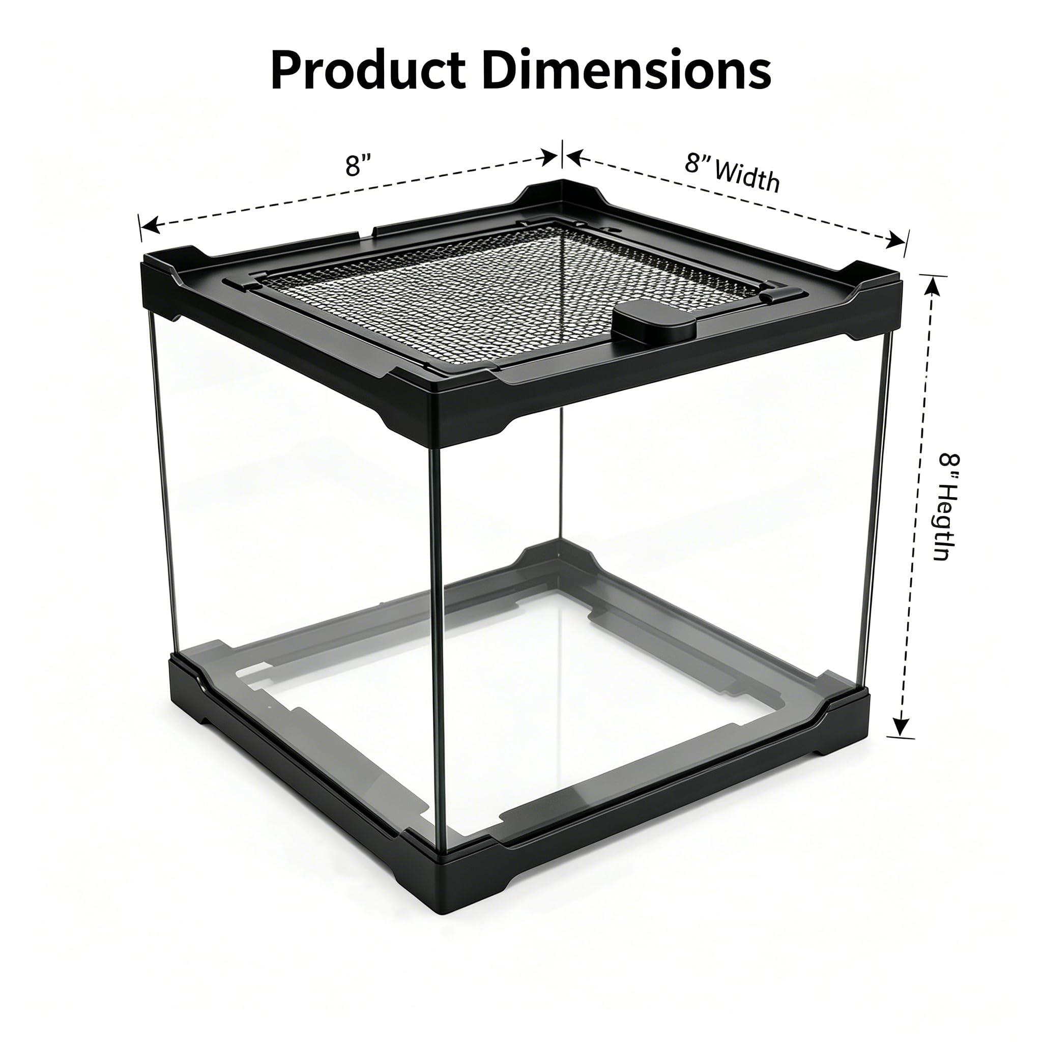 Terrarium Rettile - Scatola di alimentazione 20 x 20 x 17 cm, in vetro per rettili e piante con copertura di ventilazione