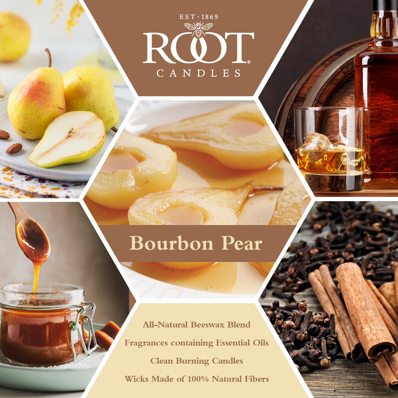 Root Candles Świeca zapachowa z mieszanki wosku pszczelego, gruszka bourbona, S