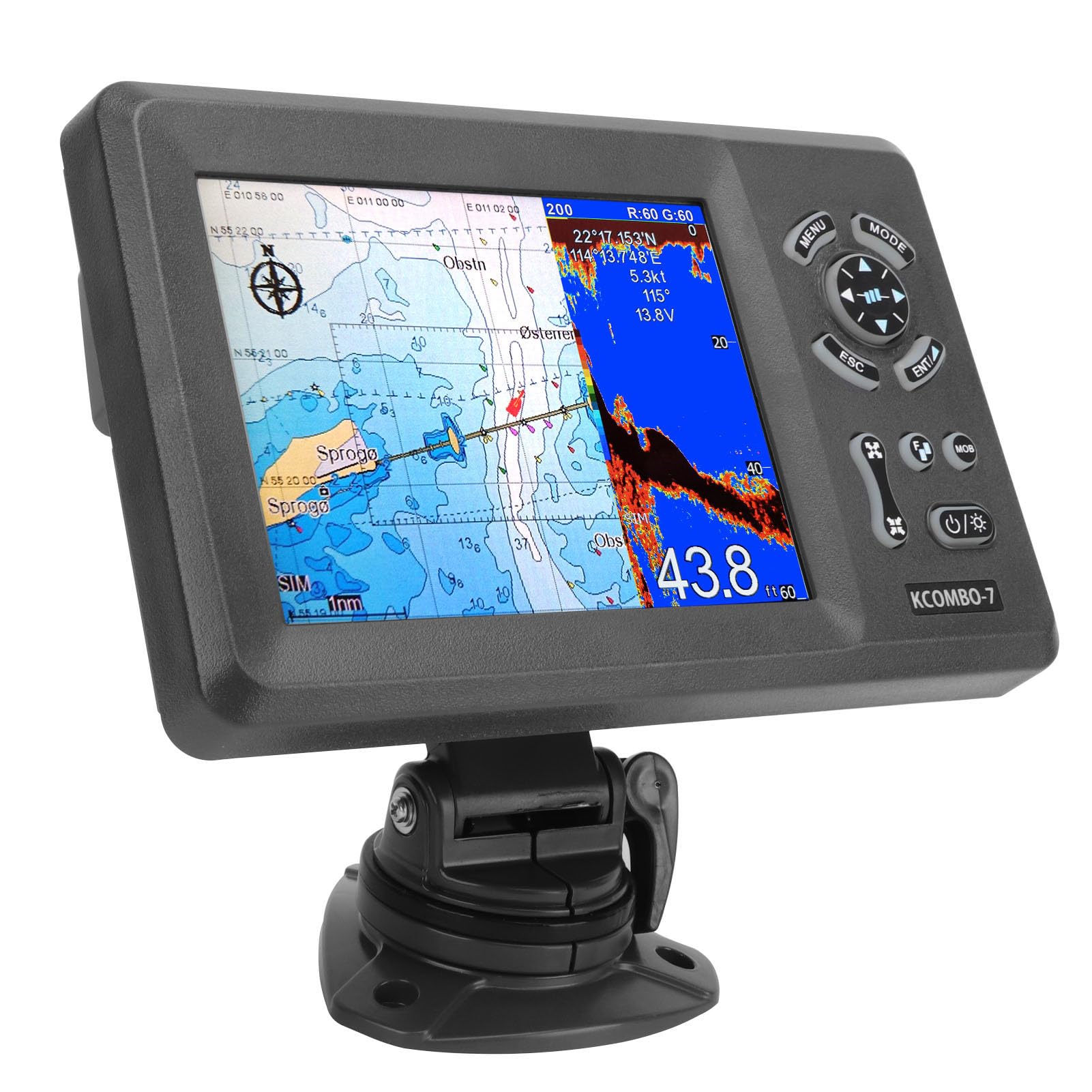 7-Zoll-Marine-GPS-Navigator, Plotter, Eingebauter Fischfinder, Farbiger LCD-Navigator, Marine-Bootsanzeige, Geteilter Bildschirm, IP66-Schutz, Navigationsortung
