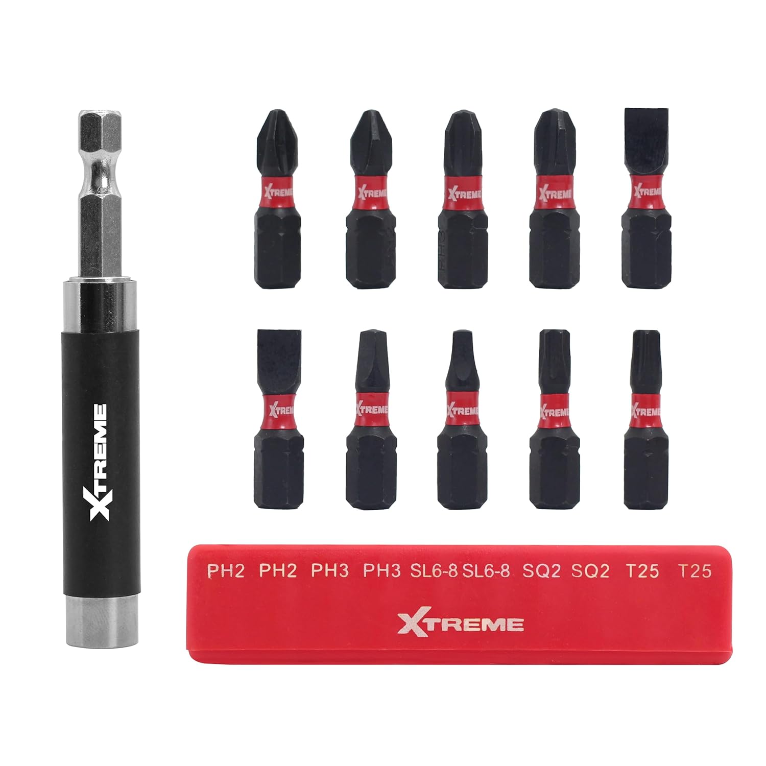 Disston BluMol Extreme E0217059 25pc Impact Rated Bit Set 1" to 3" phillips, slotted, torx, and square with magnetic bit holder