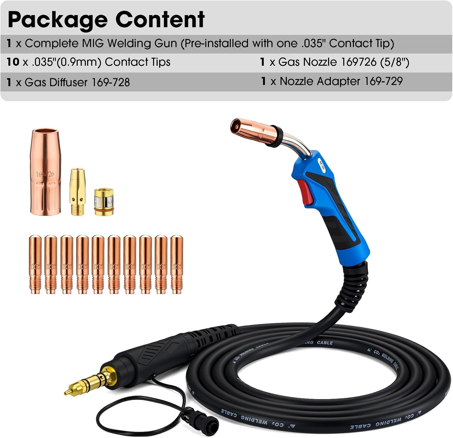 250Amp MIG Welding Gun Replacement for Miller M25 M-25 169598 Millermatic 200, 210, 212, 250, 250X, 251, 252, and Vintage (15FT .035" Kit)