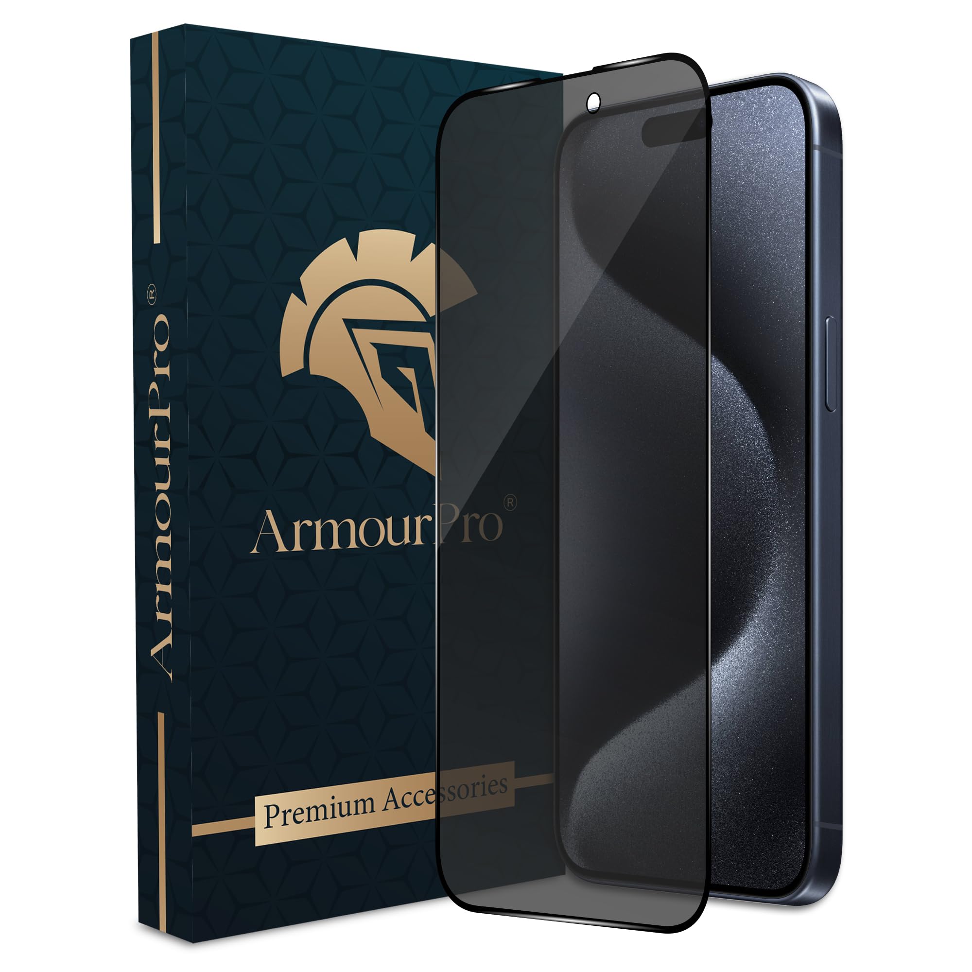 Military-Grade Privacy Tempered Glass Screen Protector for iPhone 15 Pro Max (6.7 Inches) With Installation Kit | Edge to Edge Coverage | Black