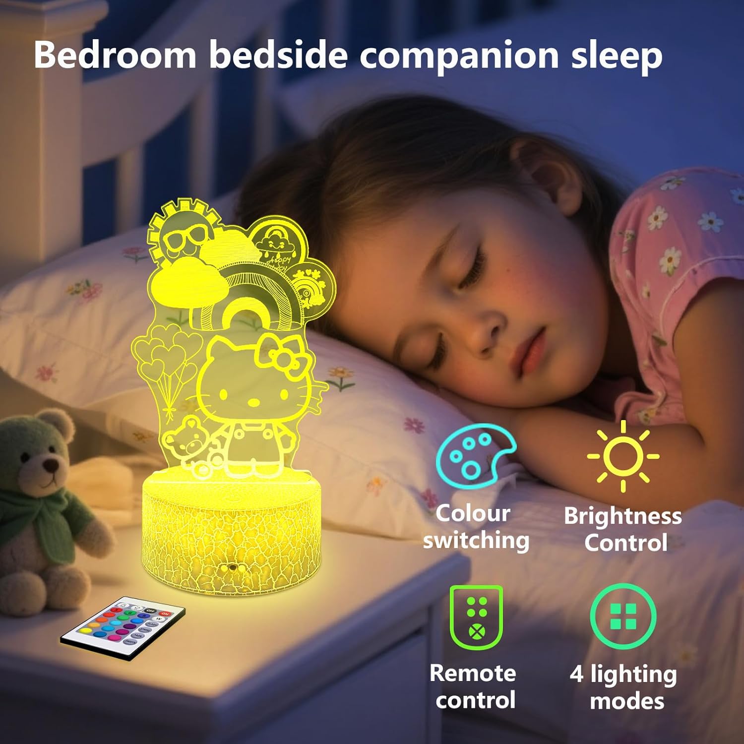 Kitty Night Light for Kids, Kitty Lamp Girl Cute Led Cat Night Light 16 Colors Dimmable Kitty Decor Lamp with Remote & Luminous Base, Bedroom Decoratio Gifts for Christmas Birthday Girls