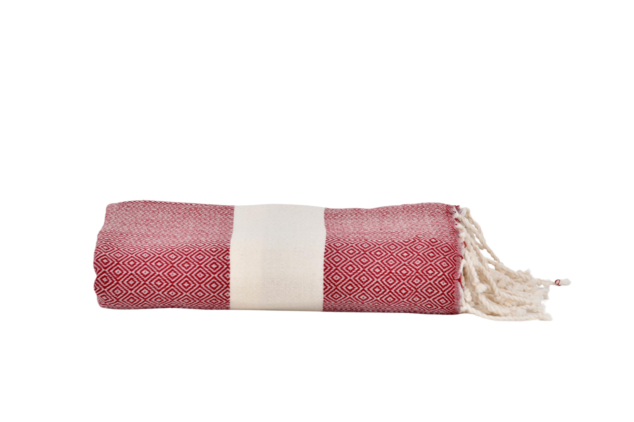 XXL Strandtuch, 200 x 200 cm, Baumwolle, Fouta-Stil, Stranddecke & Picknickdecke, Sandfrei, Schnell Trocknend (Rot, 200 x 200 cm)