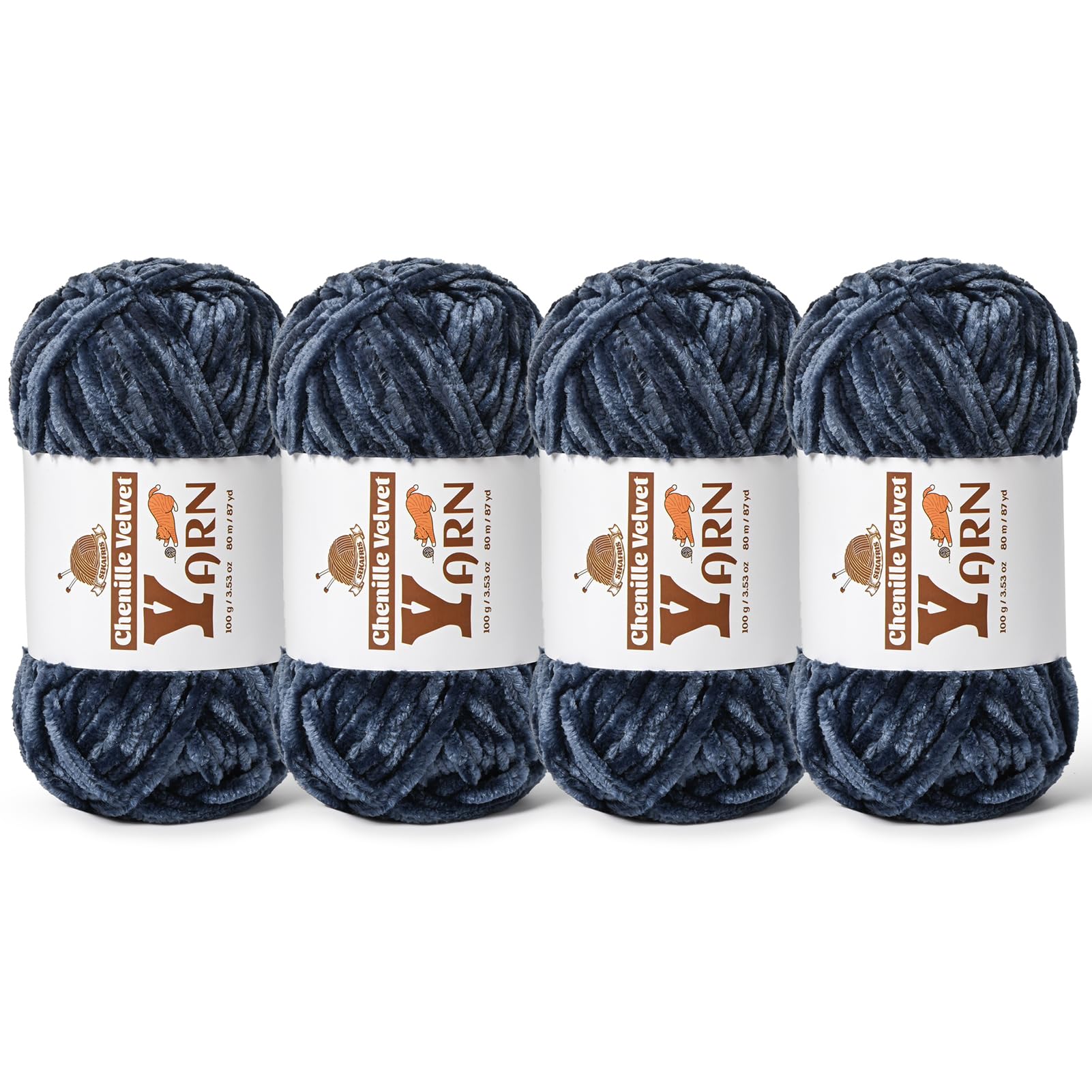 Chenille Crochet Navy Blue Yarn 4 Pack