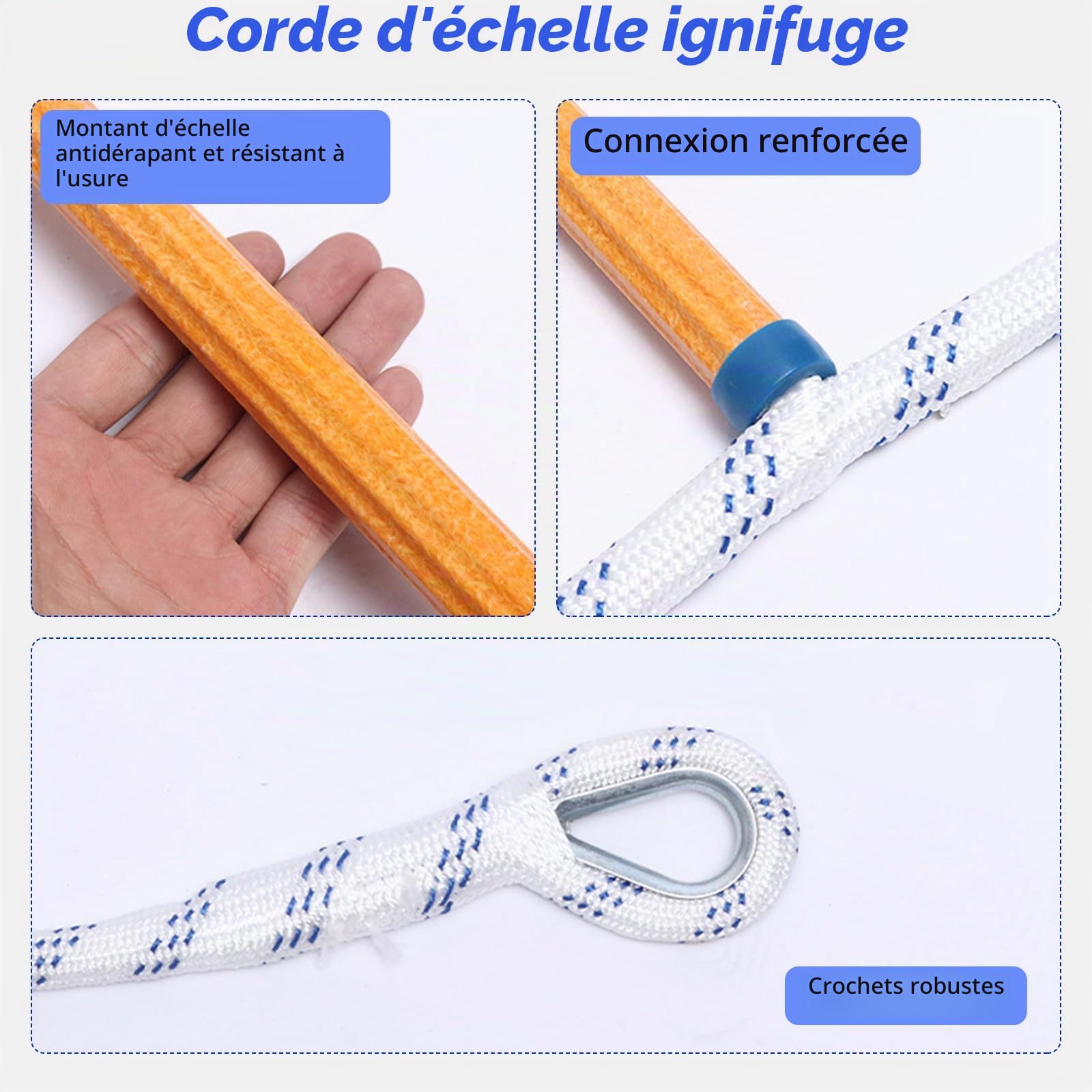 Echelles de Corde de sécurité, échelles de Secours, échelles d'incendie d'urgence, échelle Pliante Portable, echelle de Toit avec Crochet, pour fenêtre Balcon Balustrade Adultes (10m)