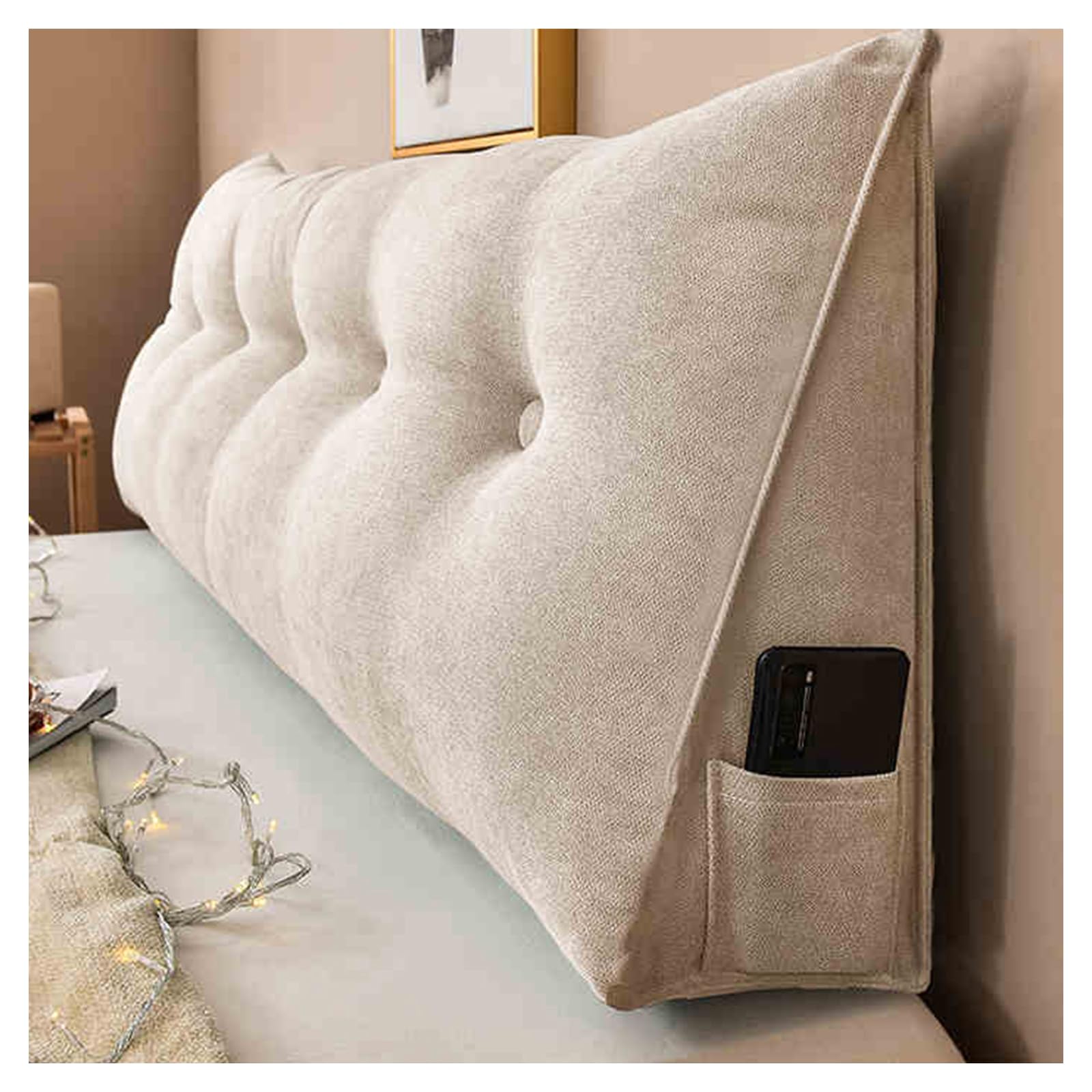 Genérico Respaldo Cama Cojines, Cojín de Respaldo Triangular para Cabecera, Almohada de Cuña con Funda Extraíble, Cojín de Posicionamiento para Camas y Sofás,J-80x50x20cm