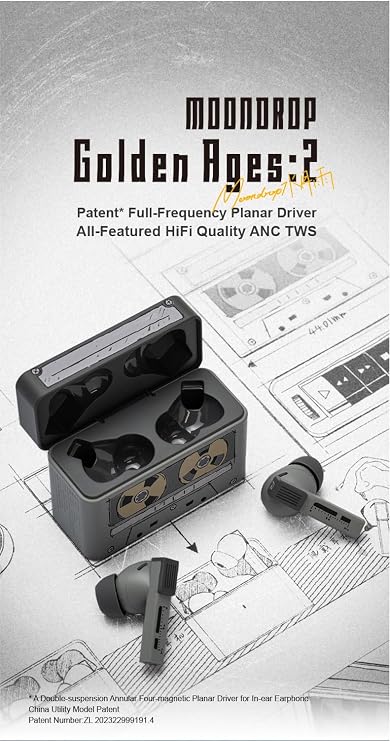 Moondrop Golden Ages 2 MD-TWS-039 TWS Earphone ANC Bluetooth 6.0 LDAC VDSF Adjustable Output Gain Gaming Headphones