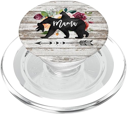 Miniatura 7 de Mama Bear Dos Cubs Twins Rustic Barn Wood Watercolor Floral - PopSockets Grip and Stand for Phones and Tablets Negro Negro
