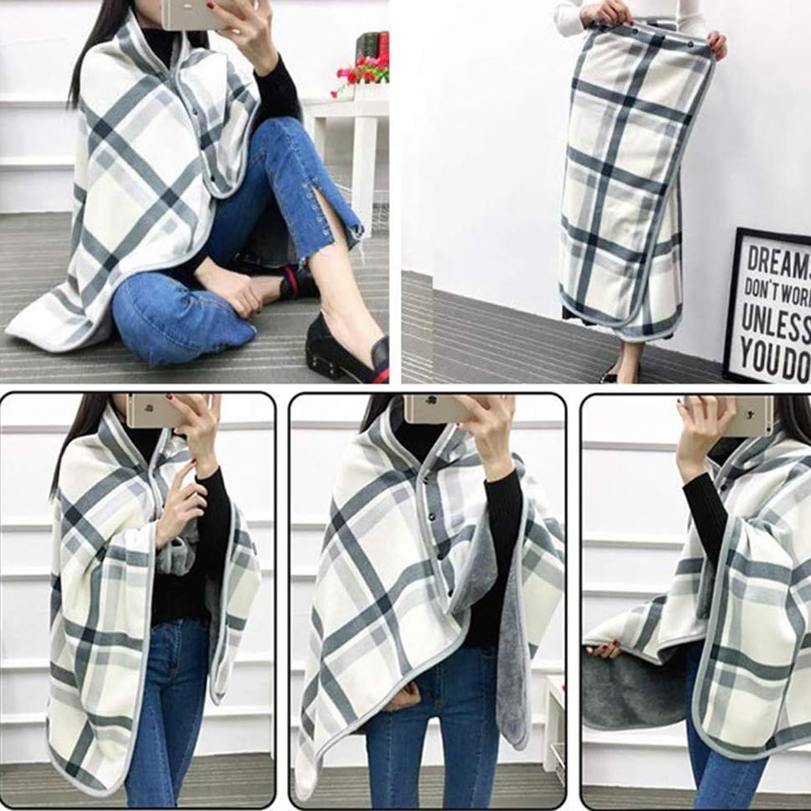 Manta para silla de ruedas, cubierta cálida de invierno, chal grueso, calentador de piernas con capucha, manta de invierno a cuadros para silla de ruedas, accesorio para silla de ruedas