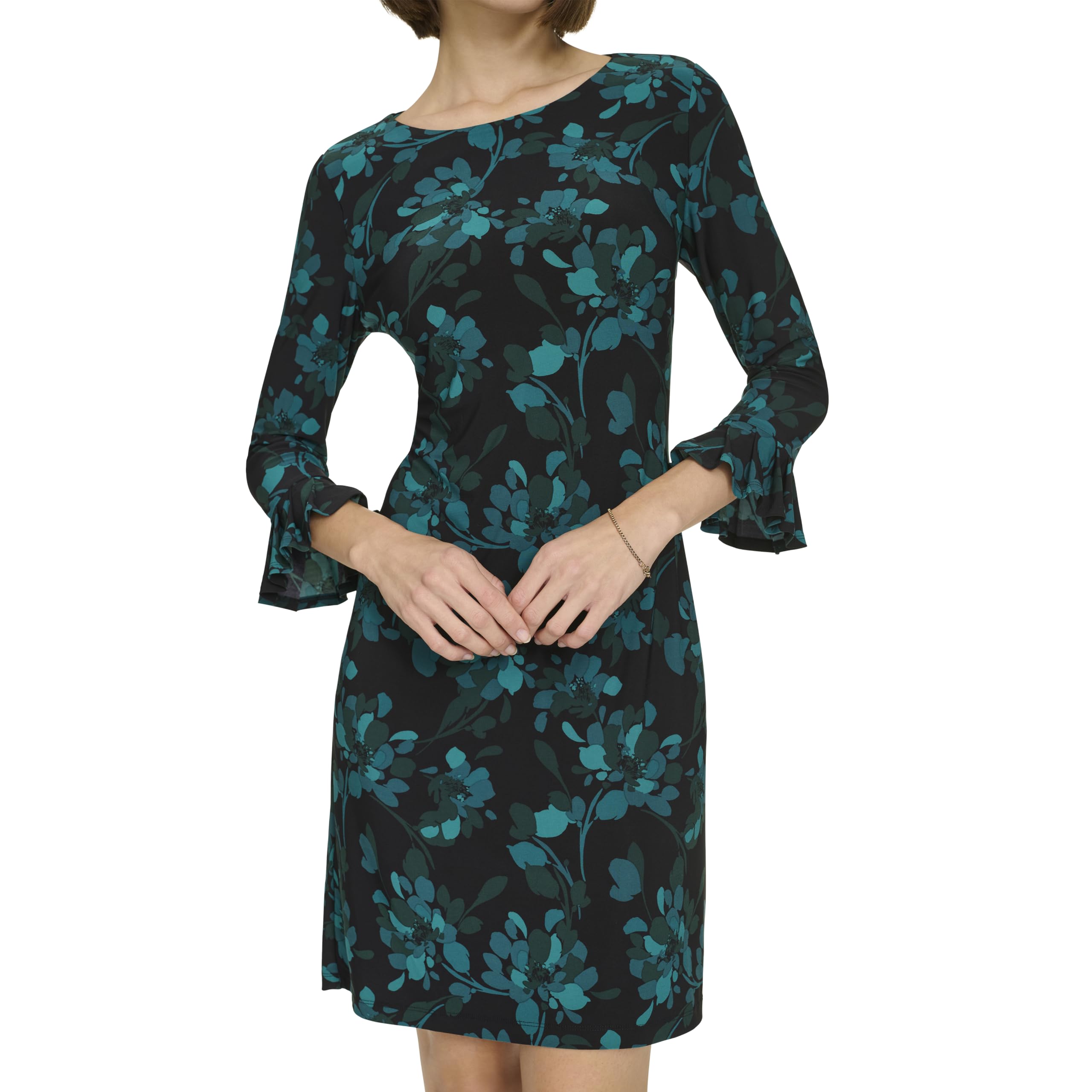 Tommy Hilfiger Womens 3 4 Sleeve Pleated Cuffs Shift Dress