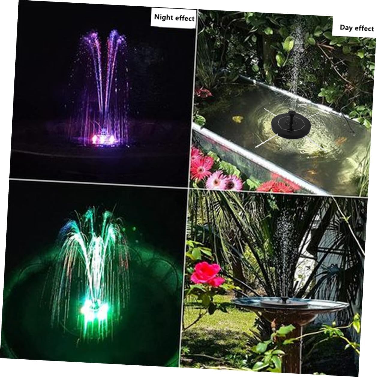 Solar Powered Outdoor Fountain Pump with LED Lights Floating Round Water Pump for Garden Pool Wear-resistant Material Dry Burn Protection and Anti-blow Pole Design Random Color