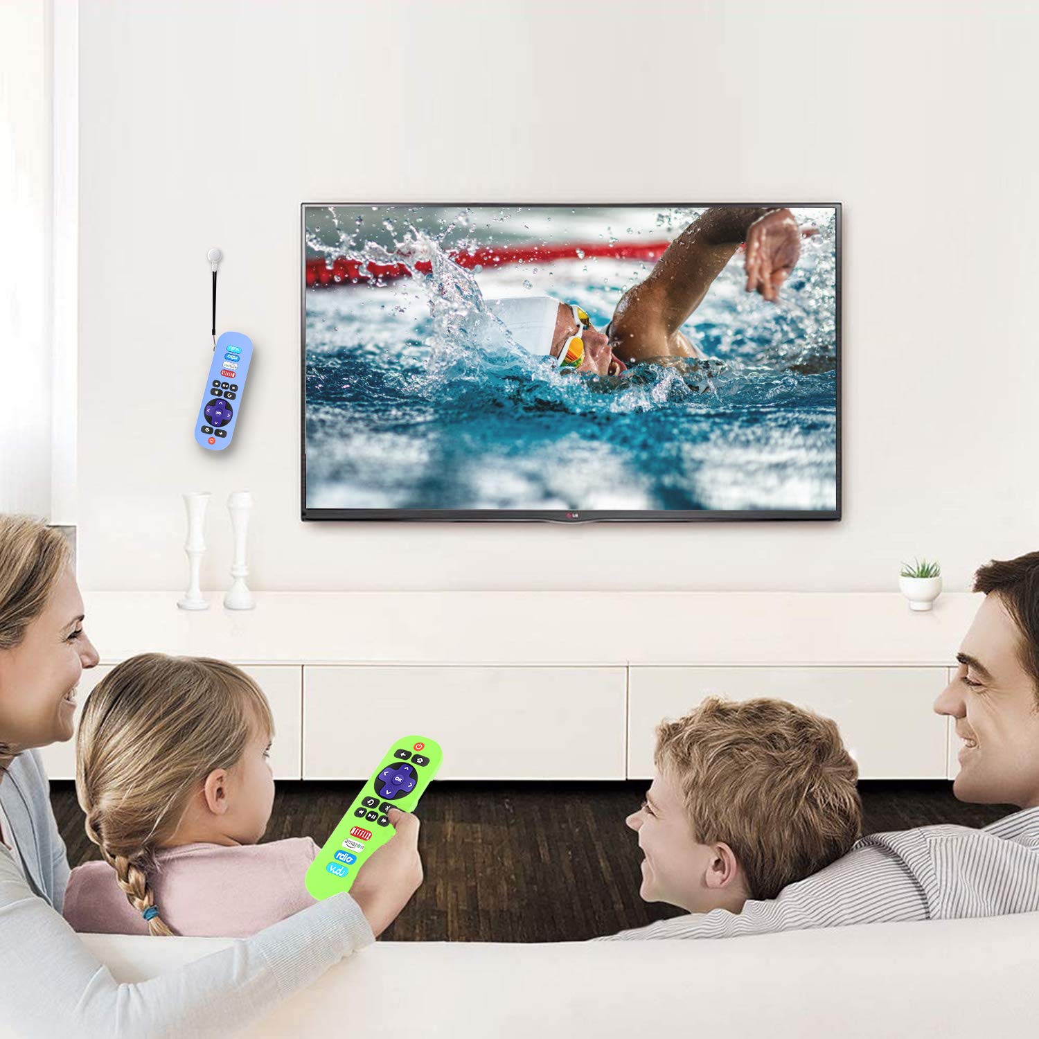 Alquar Paquete de 2 fundas protectoras para control remoto TCL Roku RC280, ligera, antideslizante, a prueba de golpes, de silicona, compatible con control remoto TCL Roku RC280, con cordón (verde