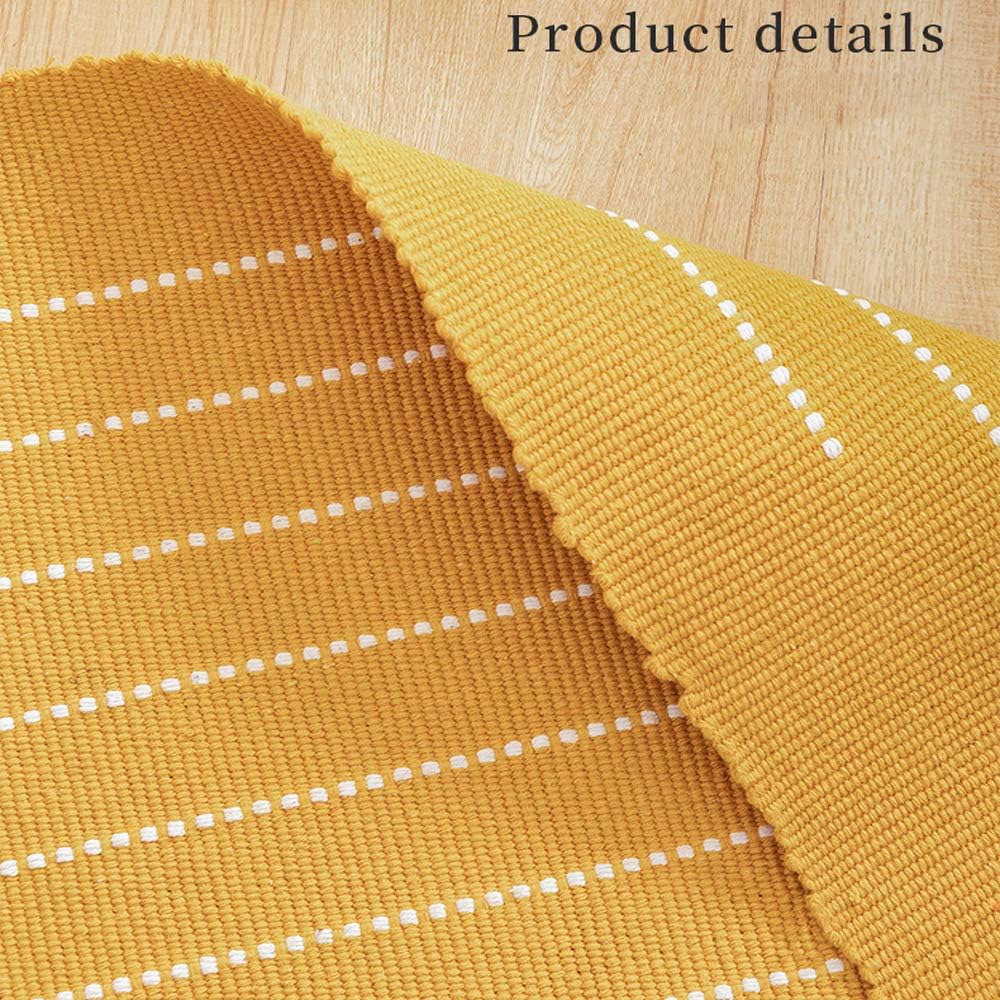 Bohemian Geometric Mustard Area Rug, 2'x3' Yellow, Machine Washable, Non-Slip, Low Pile, Hand Woven Cotton