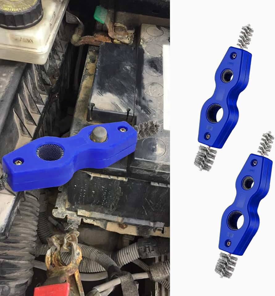 Escova de limpeza de terminal de bateria de carro, limpador de bateria automotivo antiferrugem 4 em 1 com fio de aço, acessórios universais para carro, ferramenta de limpeza de bateria,